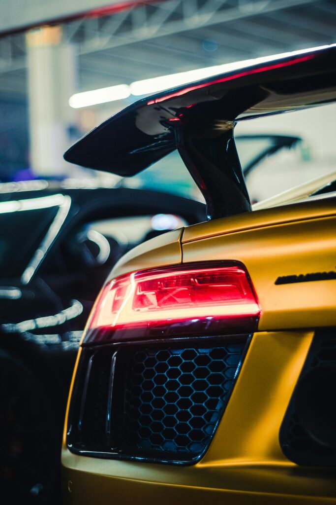 Detailed view of a luxury sportscar's rear and spoiler in Zapopan, Mexico.
